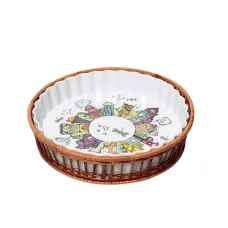 Форма для запекания керамическая 2.1 л Kamille 29x29x5 см круглая с ротанговой корзинкой KL226356 Форма для запекания керамическая 2.1 л Kamille 29x29x5 см круглая с ротанговой корзинкой KL226356