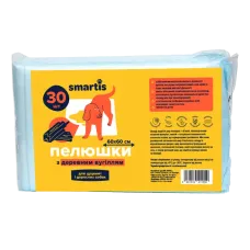 Пелюшки Smartis 60*60 см 30шт для собак та цуценят антибактеріальні з деревним вугіллям