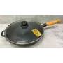Сковорода чугунная S&T 28*6 см с деревянной ручкой и стеклянной крышкой Т306СЗУк