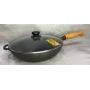 Сковорода чугунная S&T 28*6 см с деревянной ручкой и стеклянной крышкой Т306СЗУк