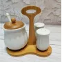 Набор для специй фарфоровый на деревянной подставке Interos PJ03318