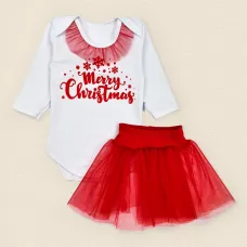 Новогодний комплект для девочки Dexter’s с красной фатиновой юбкой my first christmas 68 см белый красный (137690757)
