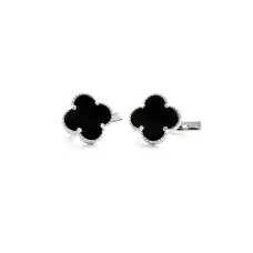 Сережки клевер Ван Клиф Maxi Silver 9315 1.4 см Серебристо-черный