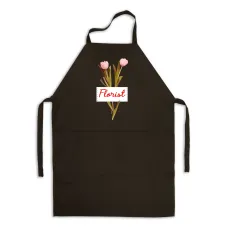 Фартук черный кухонный с принтом для флориста Florist Флорист Красная надпись Тюльпаны ФА000743 Кавун 68 см