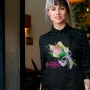Фартух чорний кухонний з принтом для флориста Кращий флорист у місті Букет квітів ФА000749 Кавун 68 см