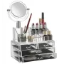 Настільний акриловий органайзер для косметики OPT-TOP Cosmetic Storage Box на 3 дверей з дзеркалом (1756375357)