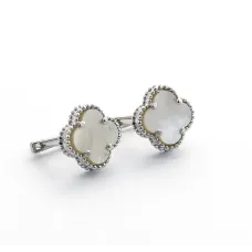 Серьги клевер Van Cleef с перламутром Maxi Silver 9426 1.2 см Серебристый