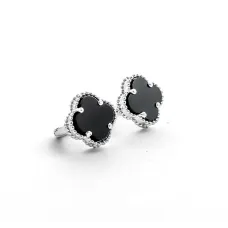 Серьги Van Cleef с ониксом Maxi Silver 9421 1.2 см Серебристо-черный