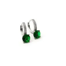 Серьги с фианитом Maxi Silver 9405 1.8х1.4 см Серебристо-зеленый