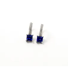 Серьги с квадратным фианитом Maxi Silver 9402 1.8х1.4 см Серебристо-синий