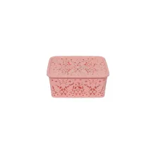 Корзина для зберігання з кришкою Kornel Рожева 20х25 см