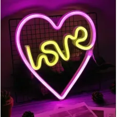 Настінний неоновий світильник нічник Love Серце рожеве Angel
