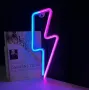 Настінний неоновий світильник нічник Блискавка синьо-рожева Angel
