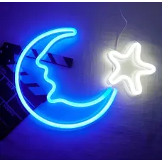 Настінна неонова вивіска світильник нічник Місяць з Зіркою 39*28 см Angel