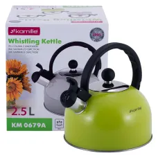 Кухонний green чайник со свистком из нержавеющей стали 2.5л Kamille KL225379