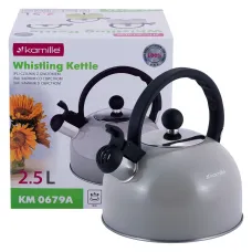 Чайник со свистком серый 2.5л из нержавеющей стали Kamille KL225934