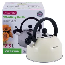 Чайник со свистком бежевый 2.5л из нержавеющей стали Kamille KL225935