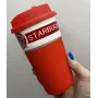 Стакан керамічний із силіконовою кришкою UKC 400 мл Starbucks 9703 червоний з білим