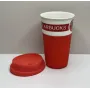Стакан керамічний із силіконовою кришкою UKC 400 мл Starbucks 9703 червоний з білим