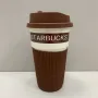 Стакан керамический с силиконовой крышкой 400 мл Starbucks 9703 коричневый с белым