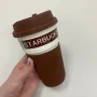 Стакан керамический с силиконовой крышкой 400 мл Starbucks 9703 коричневый с белым