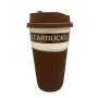 Стакан керамический с силиконовой крышкой 400 мл Starbucks 9703 коричневый с белым