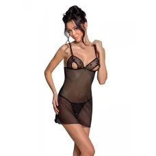 Сорочка с вырезами на груди и стринги Passion LOVELIA CHEMISE black S/M