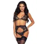 Комплект білизни з поясом Leg Avenue Bra top panty & garterbelt L Black SO7928