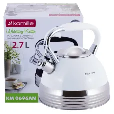 Кухонный чайник со свистком и ручкой из нержавеющей стали white 2.7л Kamille KL225944
