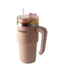 Термокухоль з ручкою та соломинкою Magio MG-1084 600 мл Рожевий