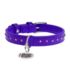 Нашийник для собак Collar WAUDOG Glamour шкіряний з QR паспортом 30-39 см Фіолетовий (Collar32789) (16936)