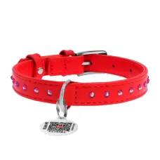 Нашийник для собак Collar WAUDOG Glamour шкіряний з QR паспортом Червоний 38-49 см (Collar32793) (16940)