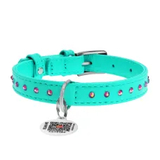 Нашийник для собак Collar WAUDOG Glamour шкіряний з QR паспортом Ментоловий 38-49 см (Collar327913) (16941)