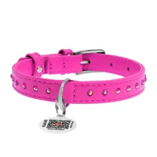 Нашийник для собак Collar WAUDOG Glamour шкіряний з QR паспортом 18-21 см Рожевий (Collar32507) (16951)