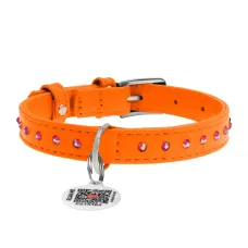 Нашийник для собак Collar WAUDOG Glamour шкіряний з QR паспортом 19-25 см Оранжевий (Collar32524) (16958)