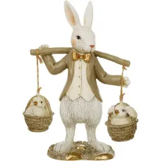 Декоративна фігурка Bona Rabbit with Chickens in a basket 17 см Різнокольоровий (261577)