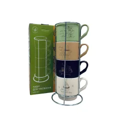 Набір чашок на підставці Limited Edititon Morning Coffee B248-E0963 4 шт 340 мл Набір чашок на підставці Limited Edititon Morning Coffee B248-E0963 4 шт 340 мл
