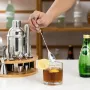 Набір для бару BAR для приготування коктейлів з дерев'яною підставкою 750 мл 12 предметів Сріблястий (C051212)