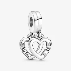 Срібний шарм No Brand Linked Sister Hearts Split Dangle 1855624367 Срібний шарм No Brand Linked Sister Hearts Split Dangle 1855624367