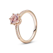 Серебряное кольцо No Brand с короной и розовым камнем 188289C01 54