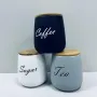 Набір керамічних банок з бамбуковими кришками BonaDi 304-034 Sugar/Tea/Coffee 3 шт 11,5х11,5х13 см 1 л Різнокольоровий (23523)