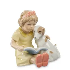 Інтер'єрна фігурка Pavone Girl with a dog 9 см Жовтий (261916)