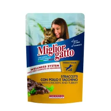 Вологий корм для дорослих кішок Morando Migliorgatto Pouch з куркою та індичкою 100 г (01402B) Вологий корм для дорослих кішок Morando Migliorgatto Pouch з куркою та індичкою 100 г (01402B)