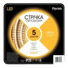 Светодиодная led лента Feron LS612 12 В 9.6 Вт/м 5 м 3000K Теплый белый (2692674263)