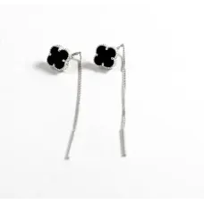 Серьги протяжки клевер с ониксом Maxi Silver 9513 0.9 см Серебристо-черный