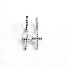 Серьги с фианитами Maxi Silver 9500 3 см Серебристо-черный