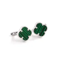 Серьги клевер с малахитом Maxi Silver 9492 1.1 см Серебристо-зеленый