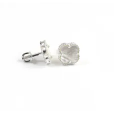 Пусети конюшина з перламутром Maxi Silver 9487 1.1 см Сріблястий