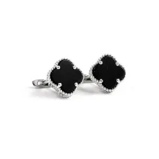 Серьги клевер с ониксом Maxi Silver 9486 1.1 см Серебристо-черный