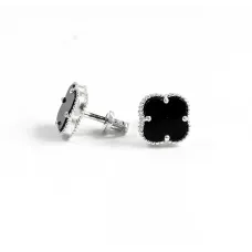 Пусети конюшина з оніксом Maxi Silver 9485 1.1 см Сріблясто-чорний